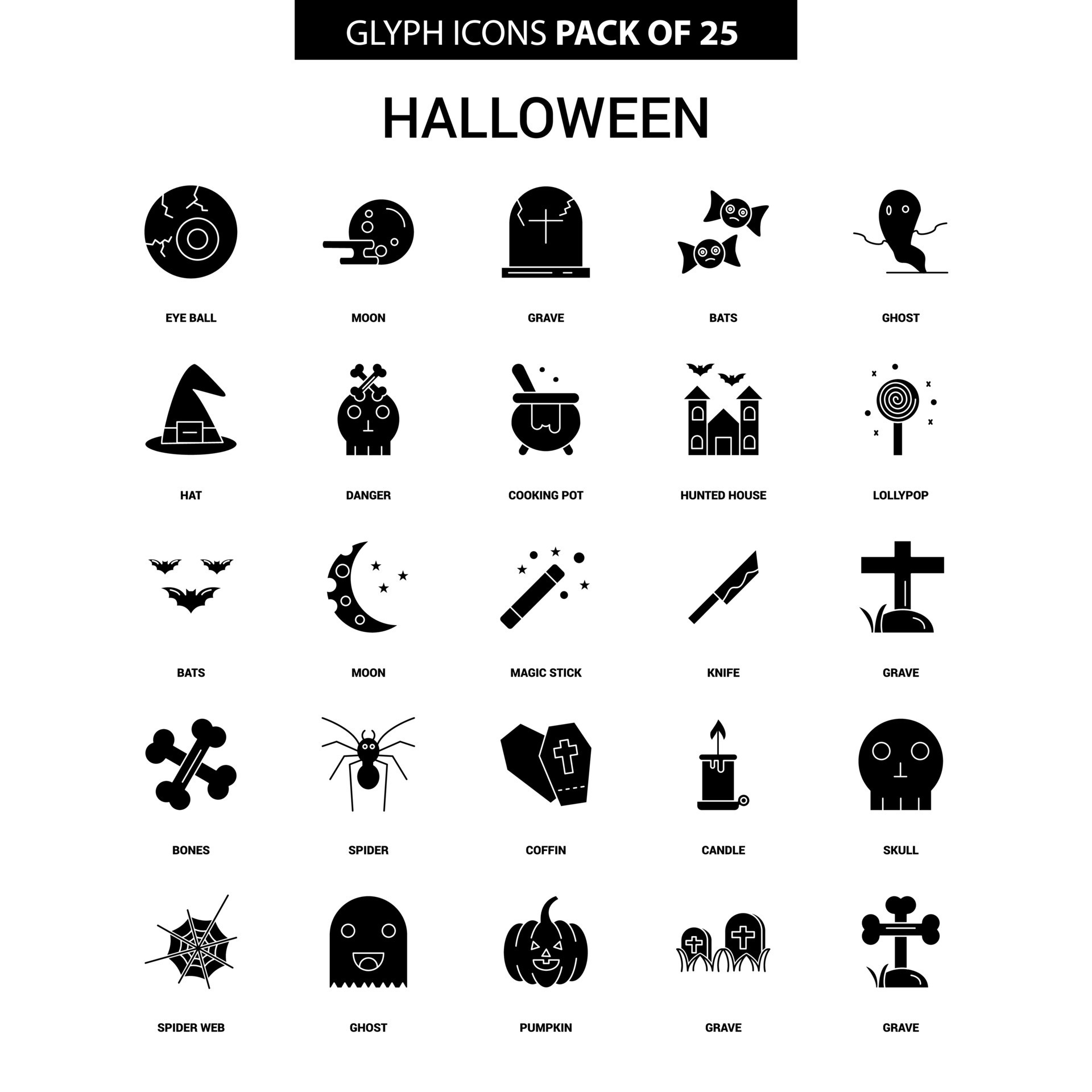 Halloween Glyph Vector Icon set 14207930 Vector Art at Vecteezy