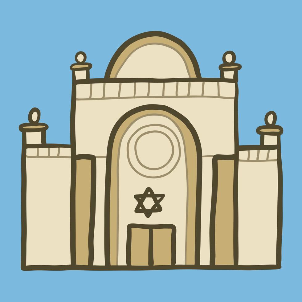 icono de la sinagoga judía, estilo dibujado a mano vector