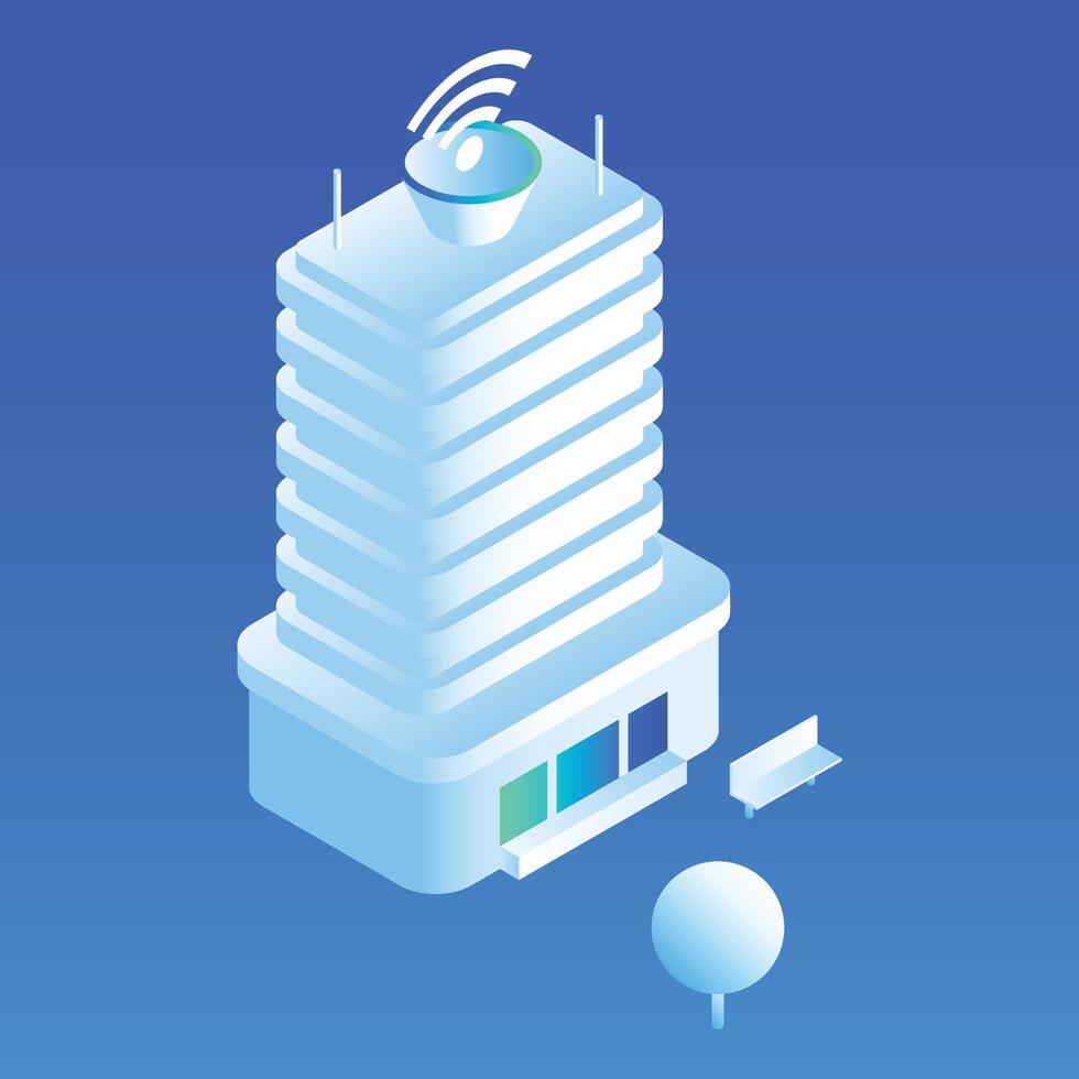 icono de edificio de telecomunicaciones, estilo isométrico vector