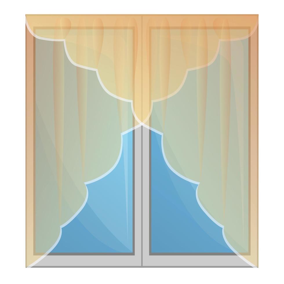 Transparent window curtains icon, cartoon style vector