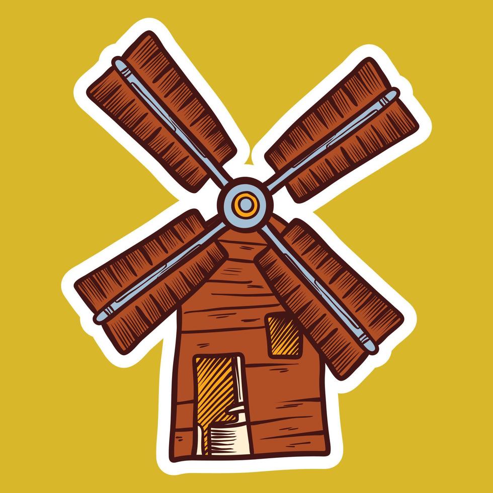 Wind mill icon, hand drawn style vector
