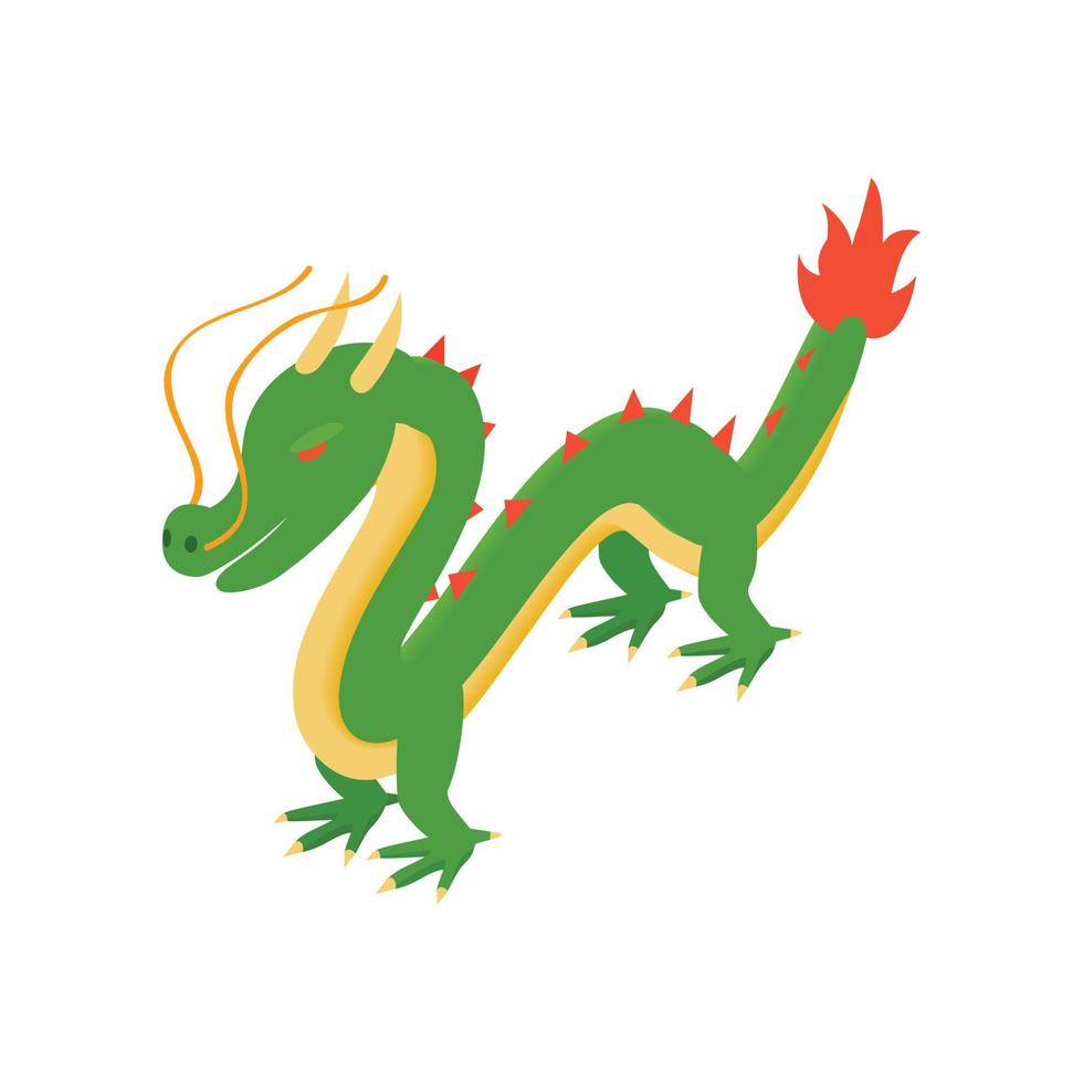 Green chinese dragon icon, isometric 3d style vector