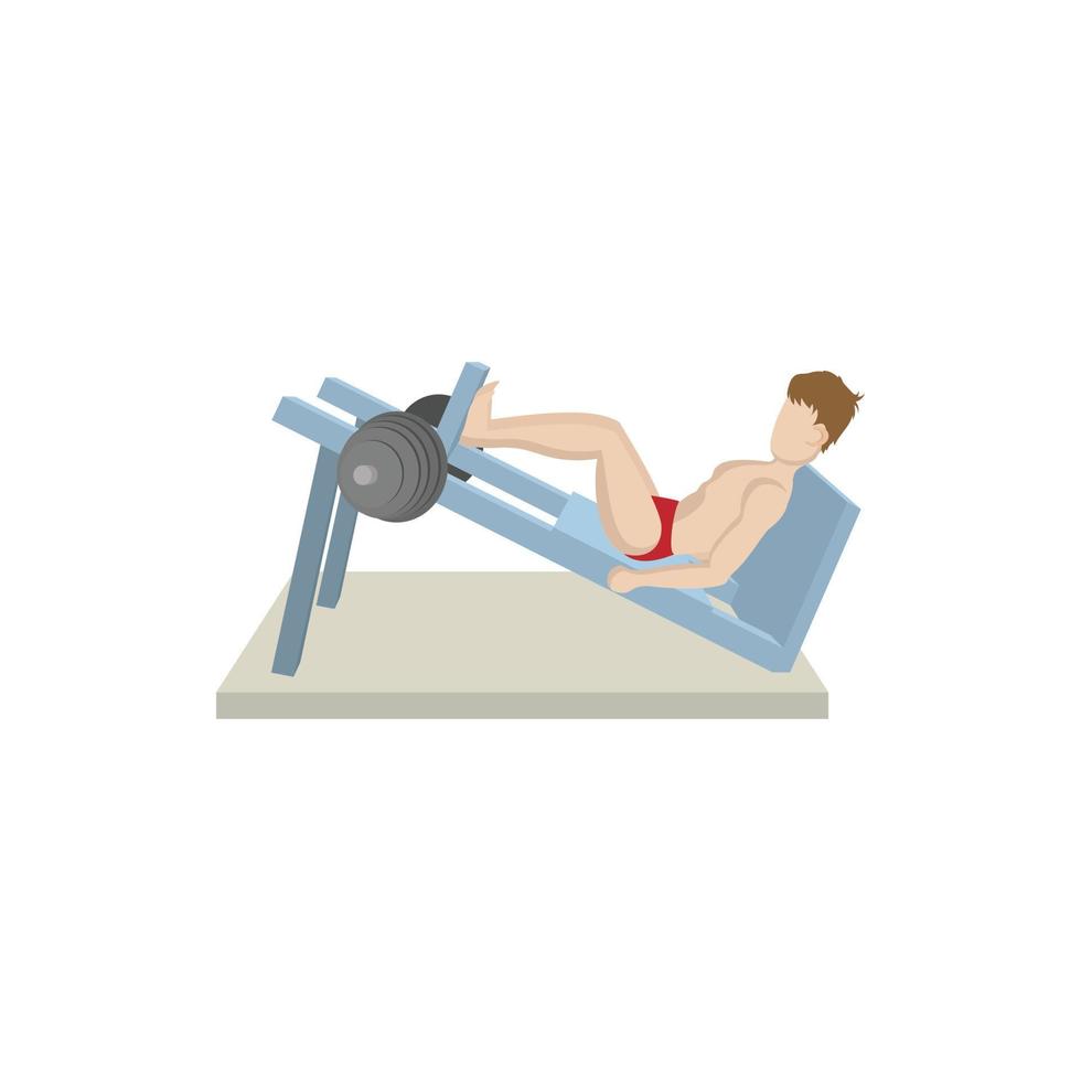 Muscular man weightlifter doing leg presses icon vector