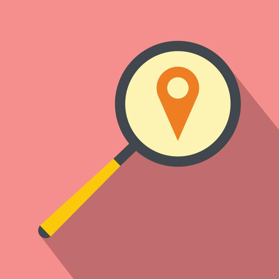Magnifying glass with a map mark flat icon vector