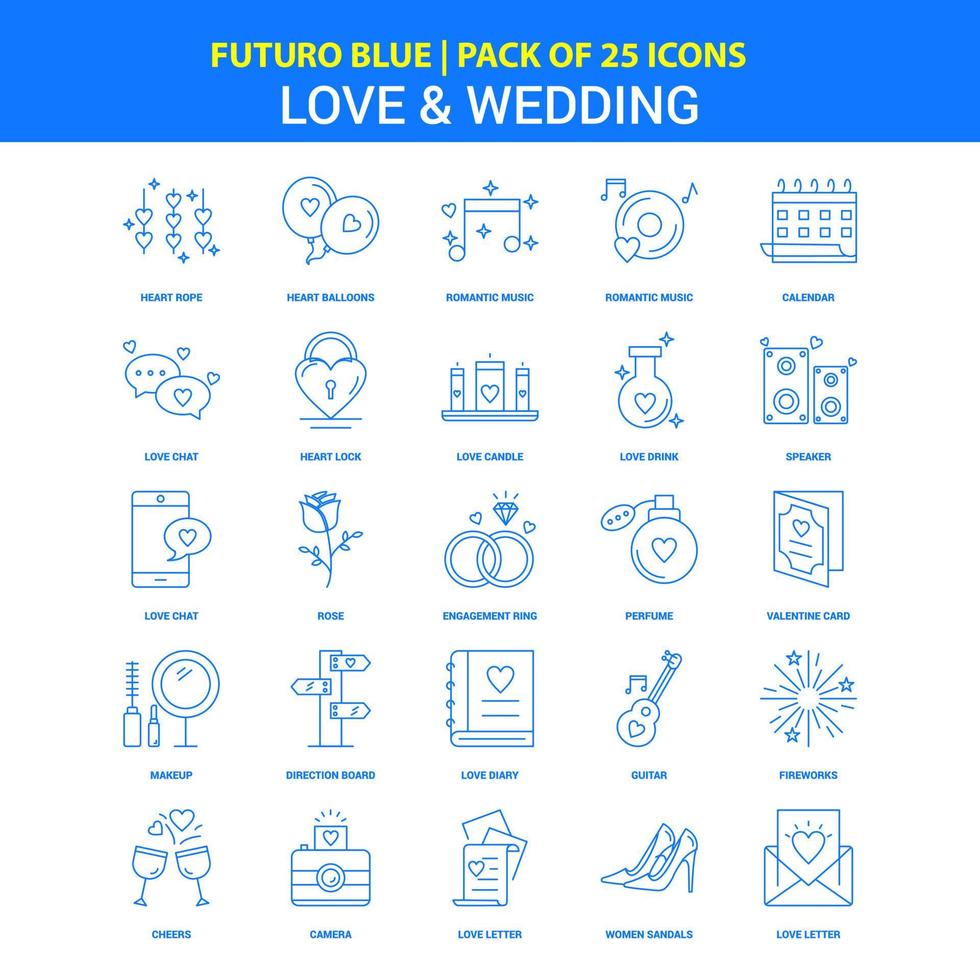 iconos de amor y boda futuro paquete de iconos azul 25 vector