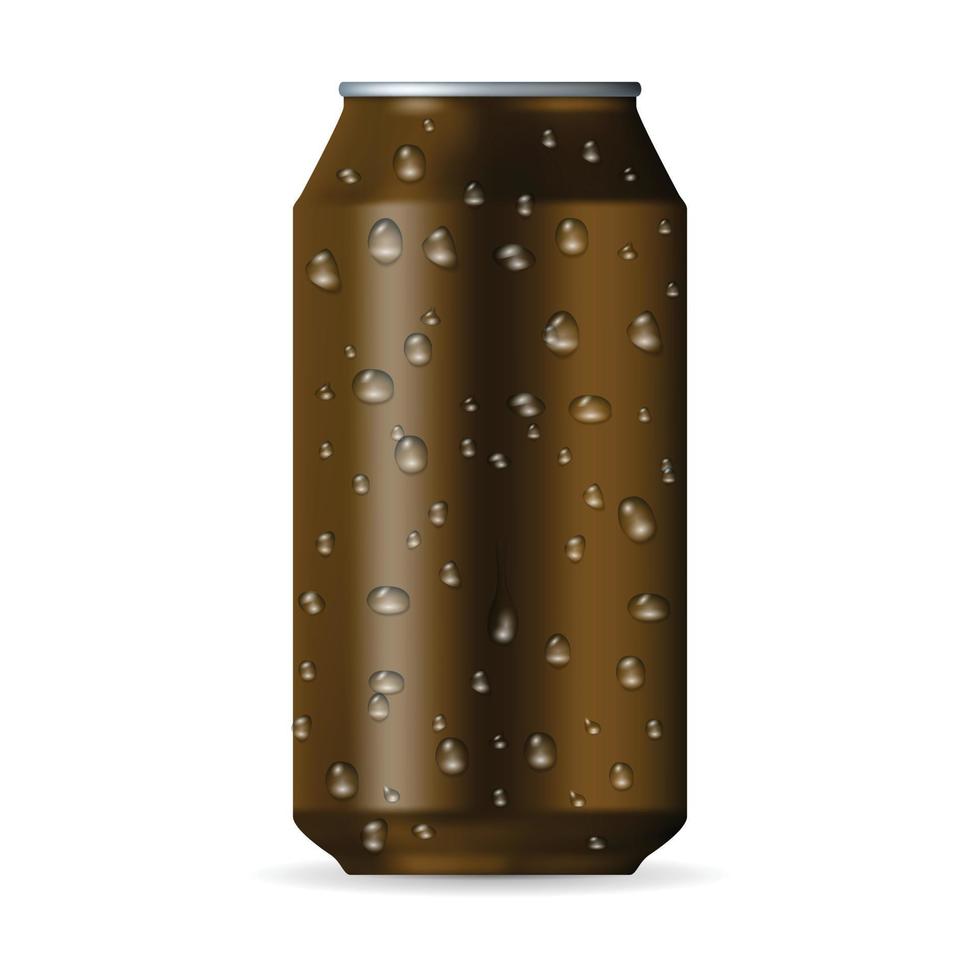 Realistic brown aluminum can with drops vector