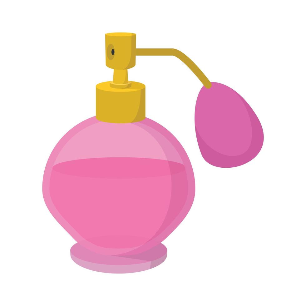 Pink bottle of perfume spraying cartoon icon vector