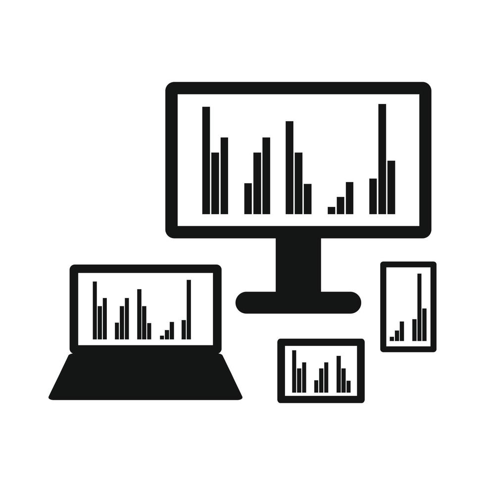 Electronic device with graphs icon, simple style vector