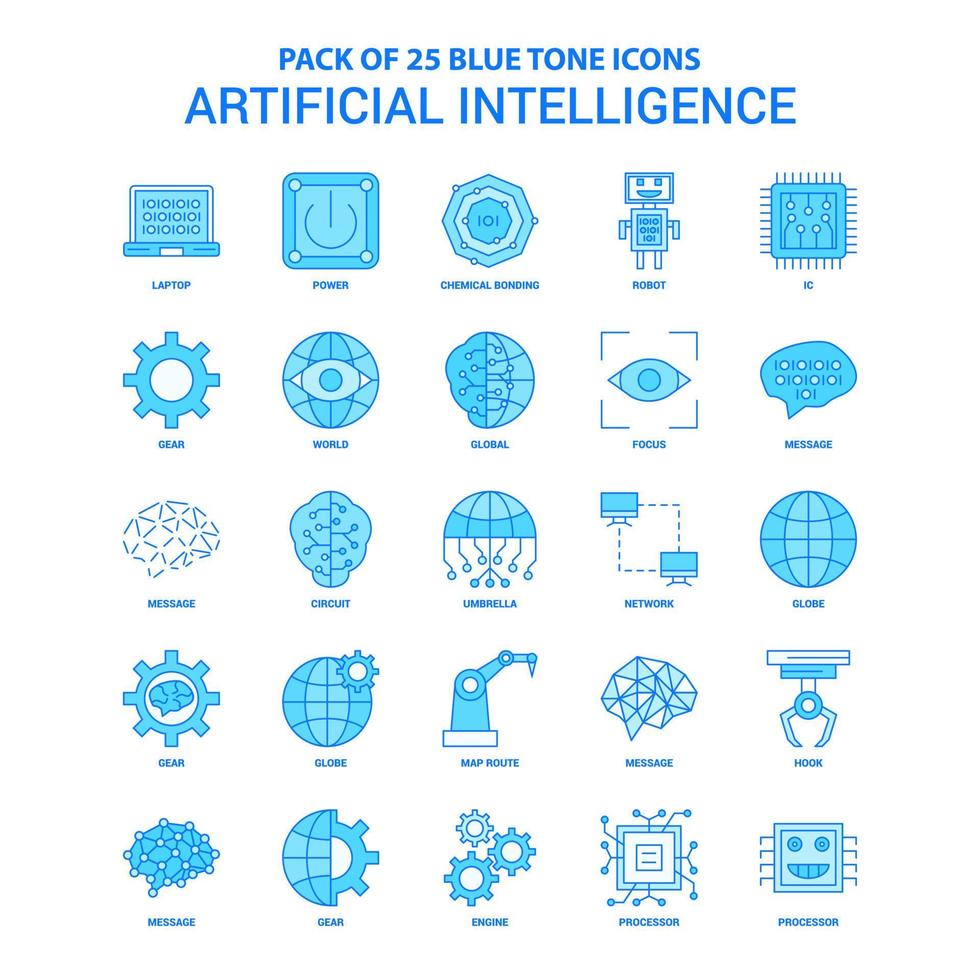 paquete de iconos de tono azul de inteligencia artificial 25 conjuntos de iconos vector