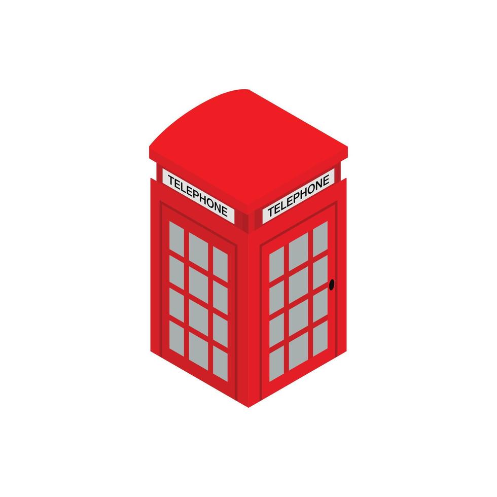 British red phone booth icon, isometric 3d style vector