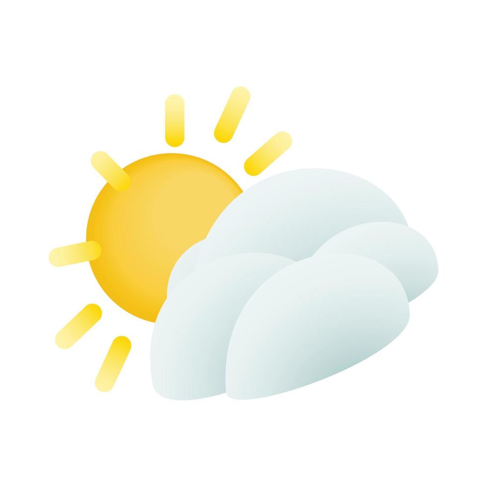 Sun and cloud icon, isometric 3d style vector