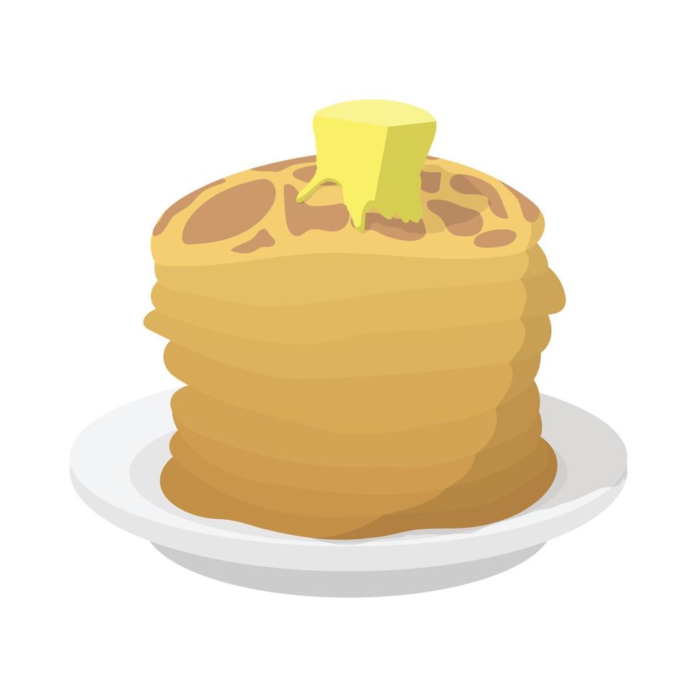 Roasted pancakes with butter icon, cartoon style vector