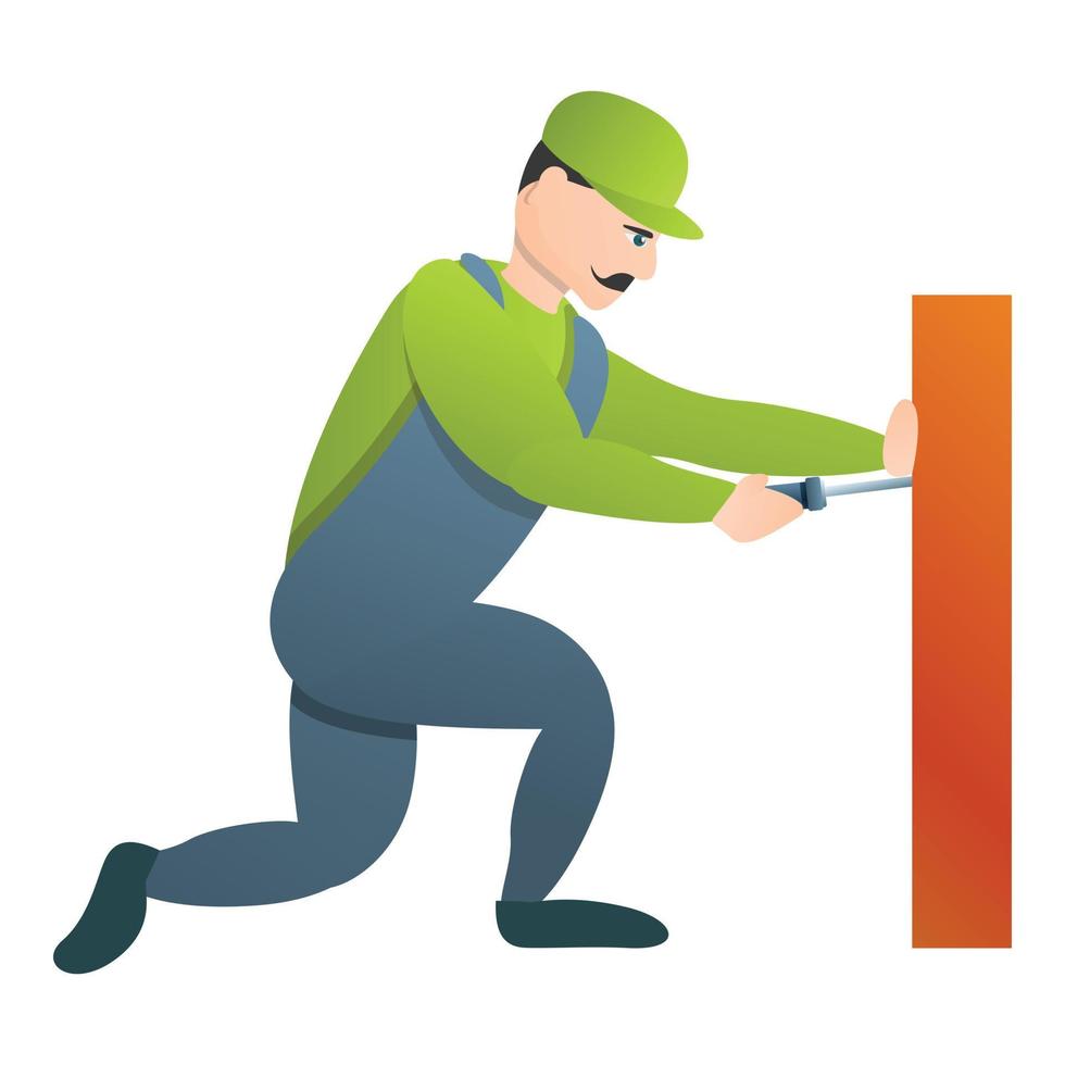 Carpenter use screwdriver icon, cartoon style vector