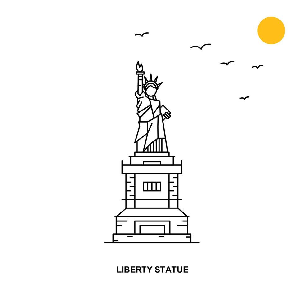 estatua de la libertad monumento viaje mundial fondo de ilustración natural en estilo de línea vector