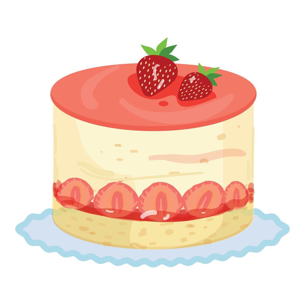 Fruit strawberry cake icon cartoon vector. Anniversary food vector