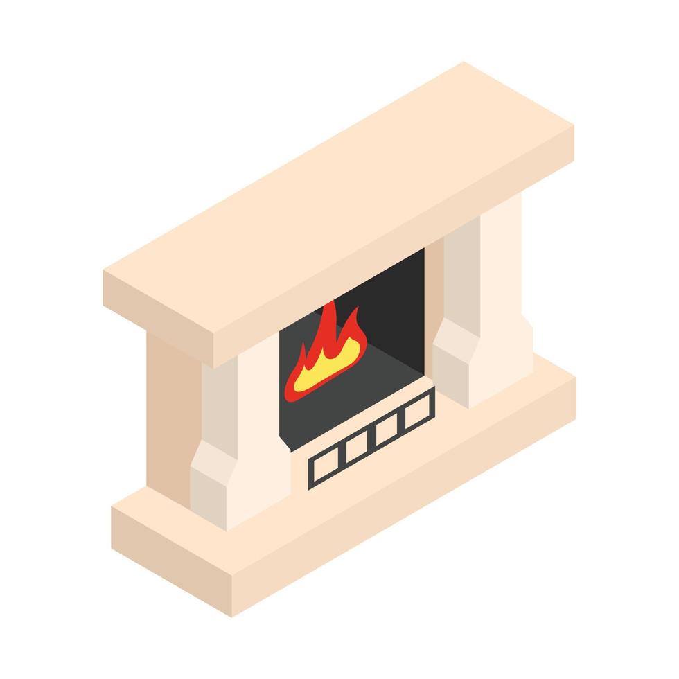 White fireplace isometric 3d icon vector