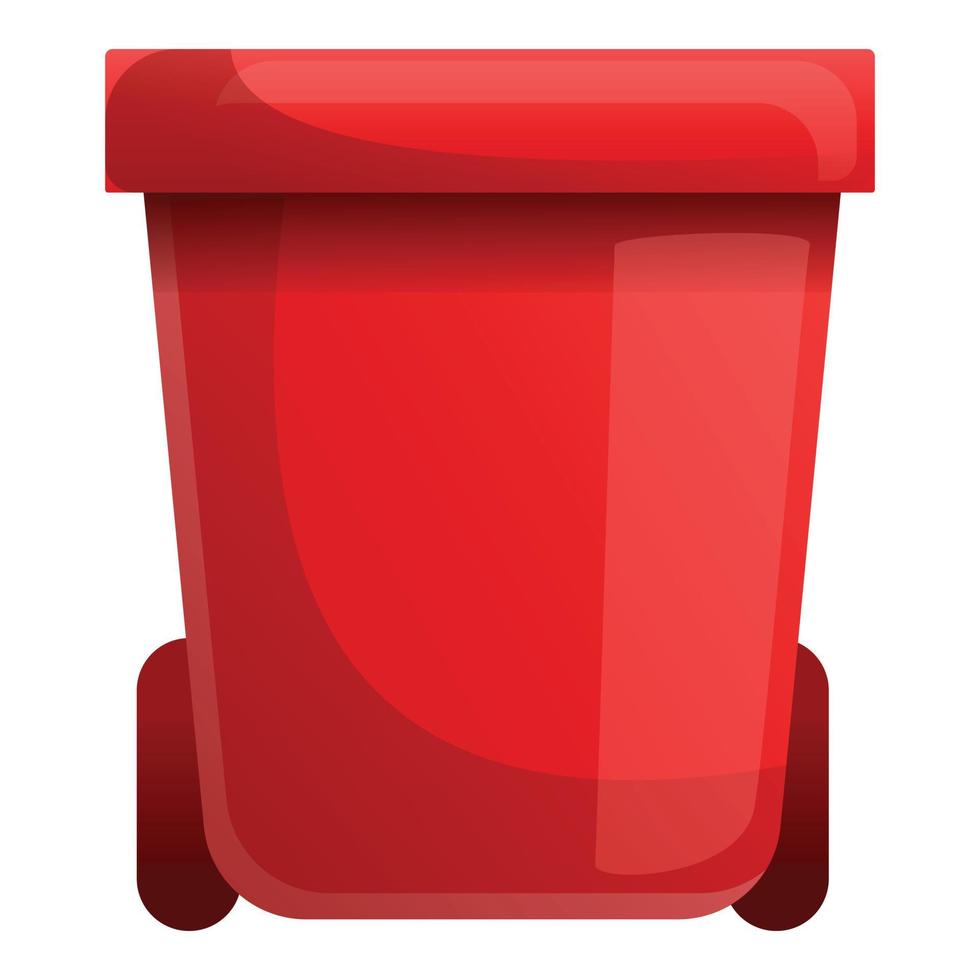 Red garbage bin icon, cartoon style vector