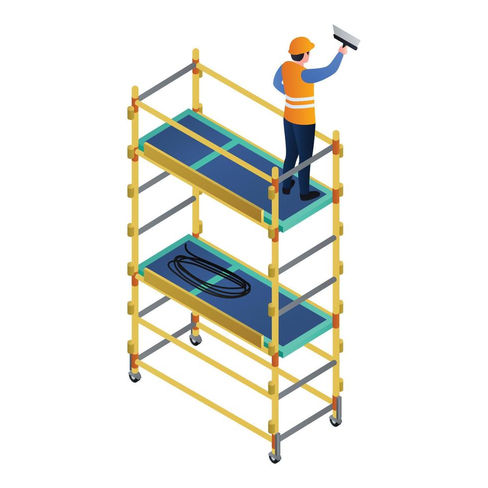 Worker scaffold icon, isometric style vector