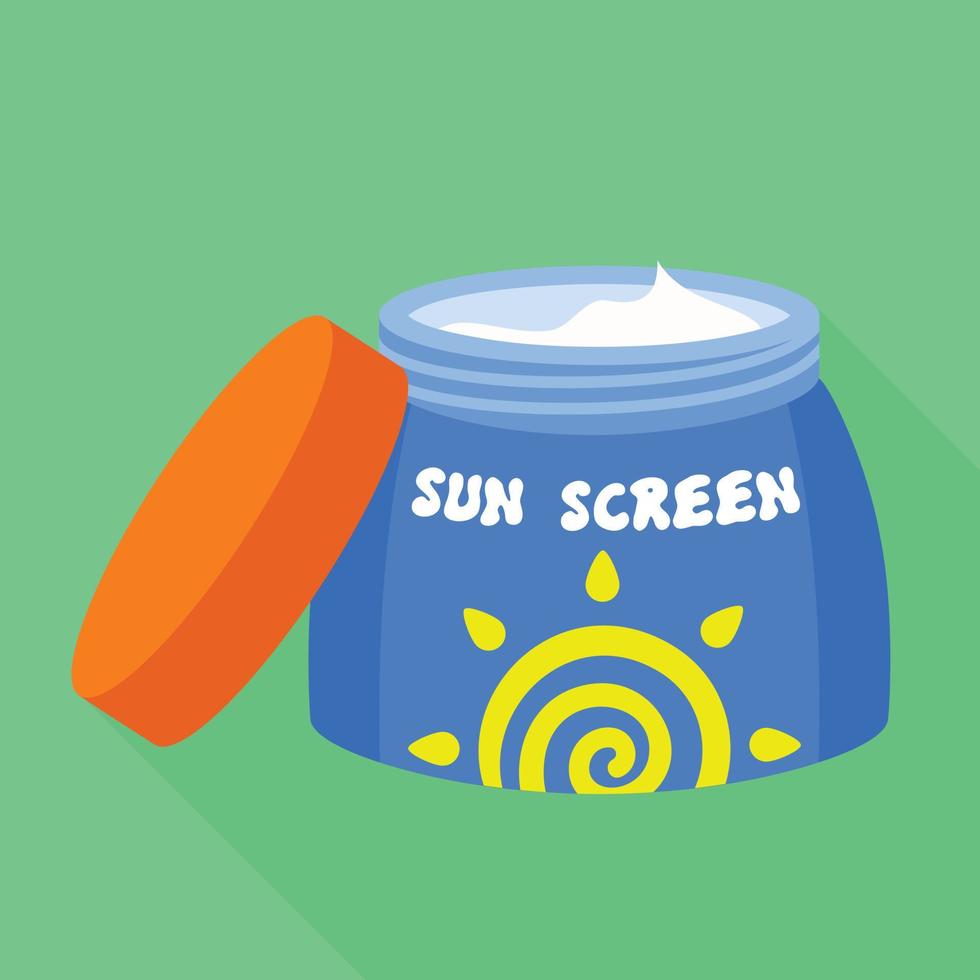 Open sunscreen jar icon, flat style vector