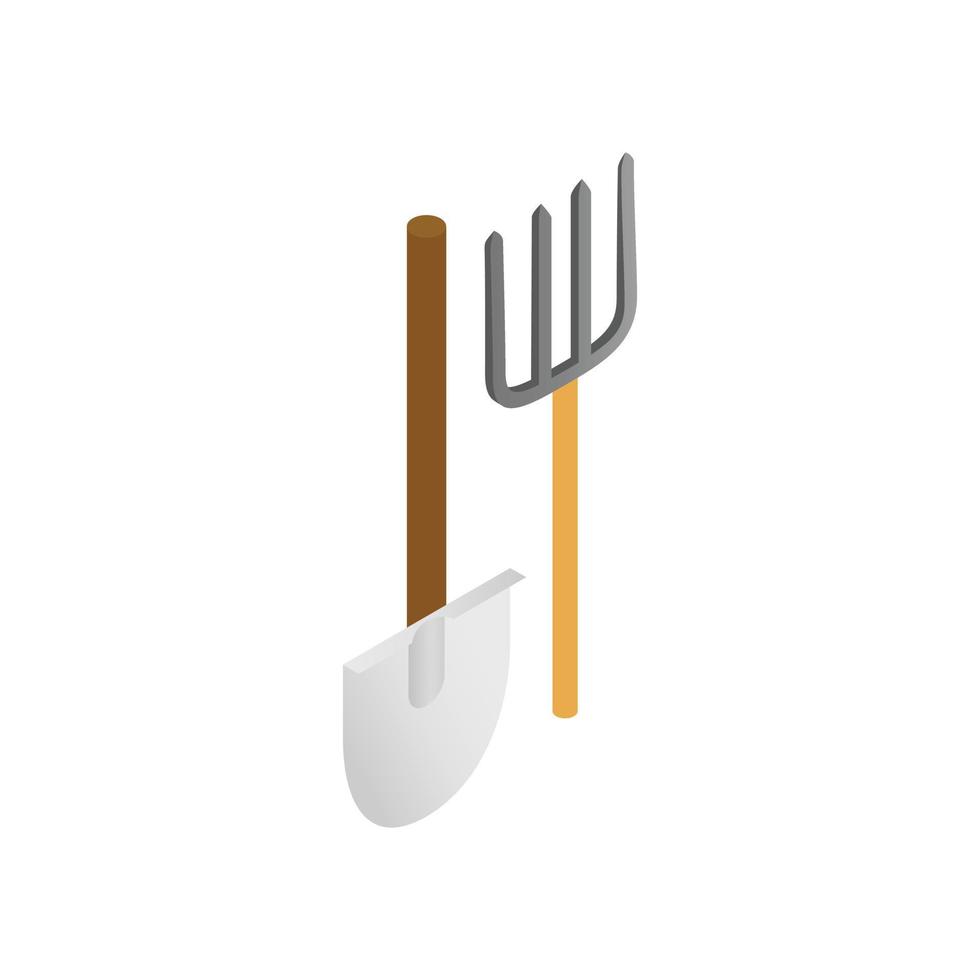 Shovel and pitchfork isometric 3d icon vector