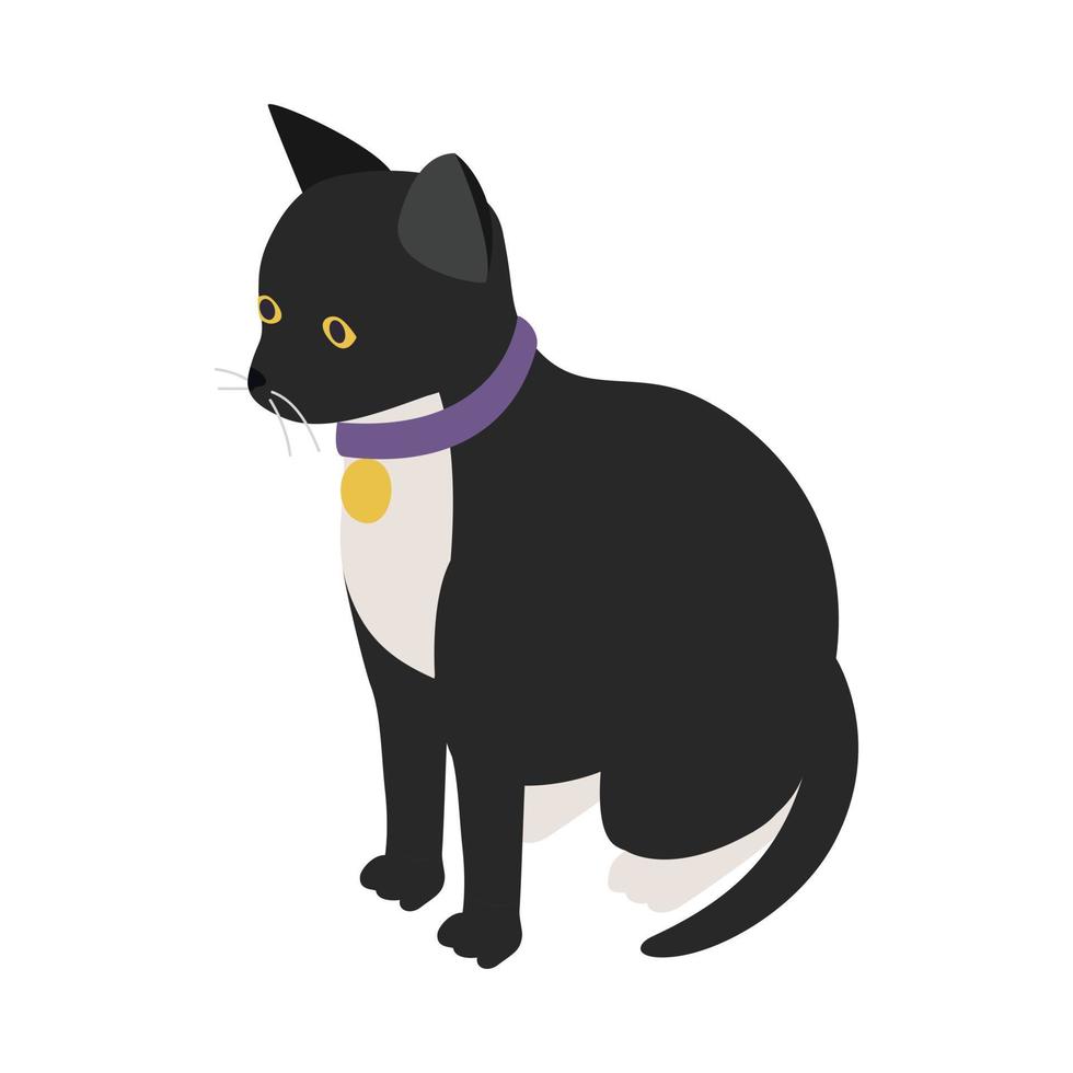 gato negro con icono de collar, estilo 3d isométrico vector