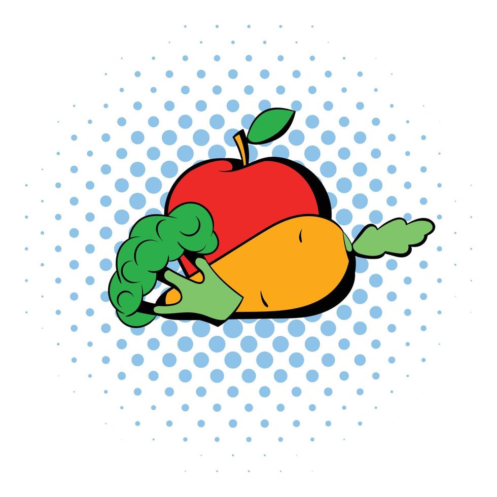 icono de zanahoria, brócoli y manzana, estilo cómic vector