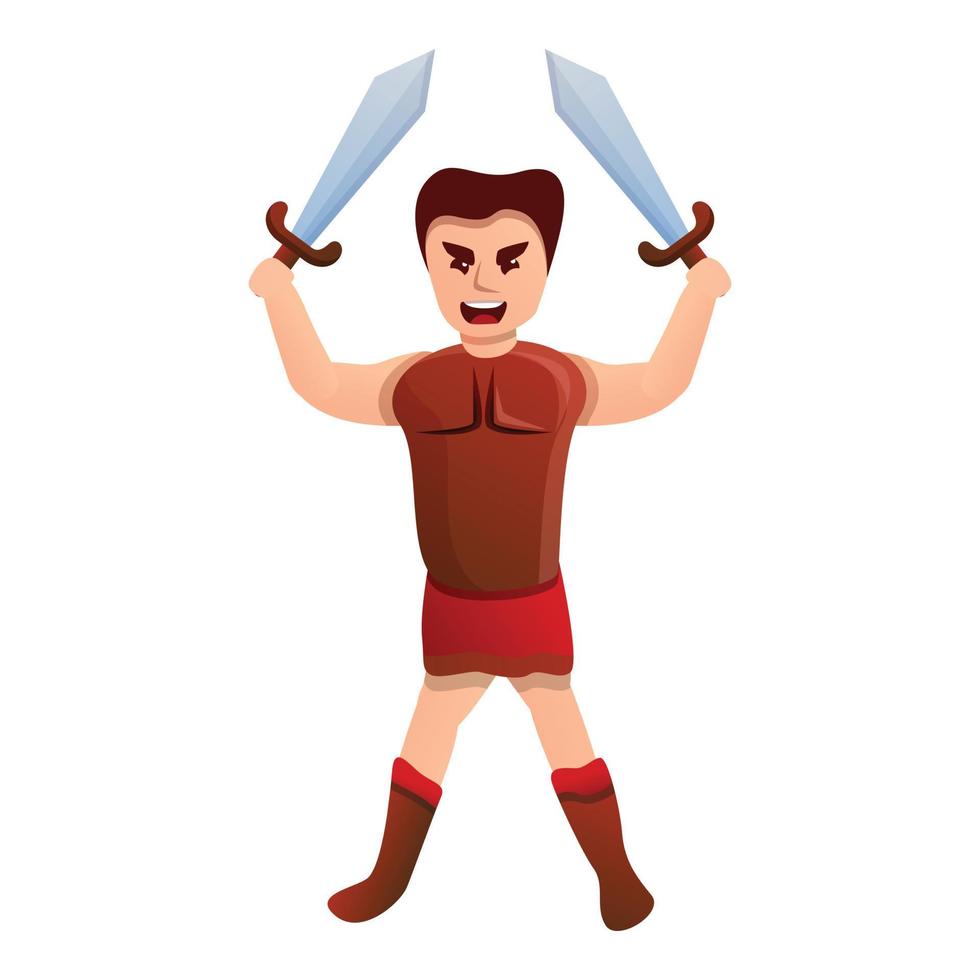 Two sword gladiator icon, cartoon style vector