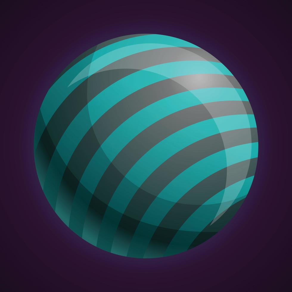 Cosmic striped planet icon, cartoon style vector