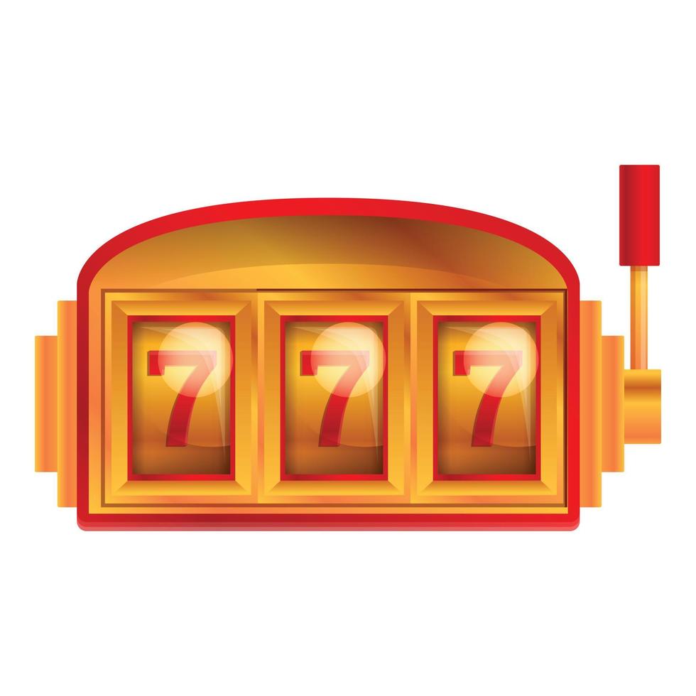 Red gold slot machine icon, cartoon style vector