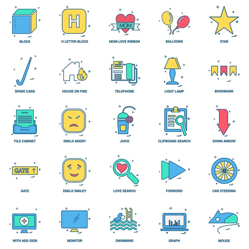 25 Business Concept Mix Flat Color Icon set vector