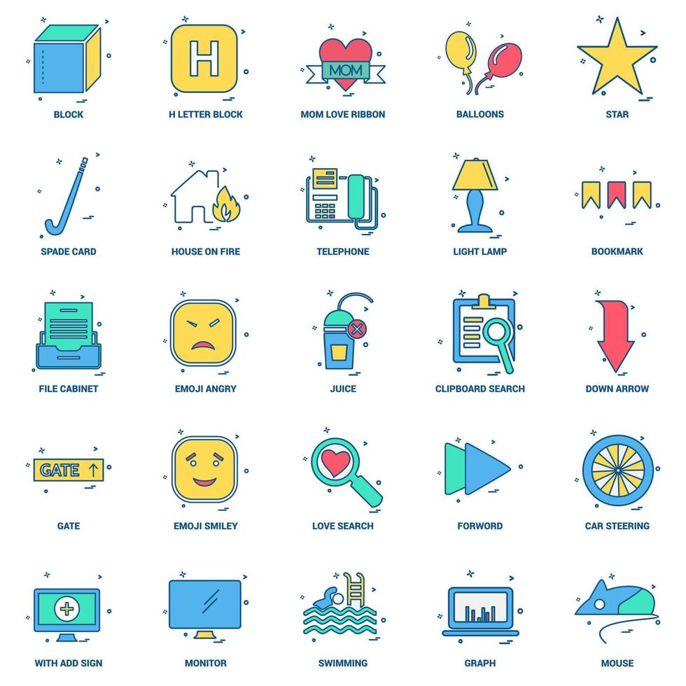 25 conjunto de iconos de color plano de mezcla de concepto de negocio vector