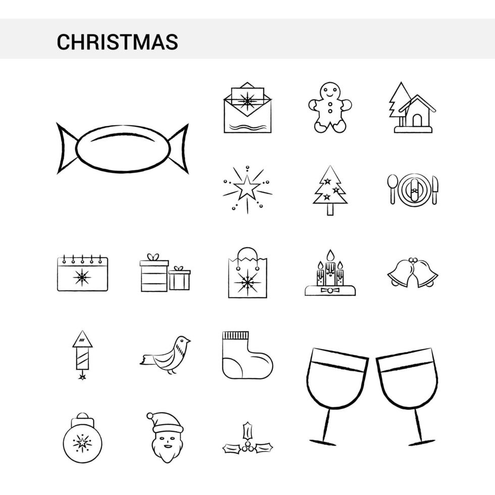 Christmas hand drawn Icon set style isolated on white background Vector