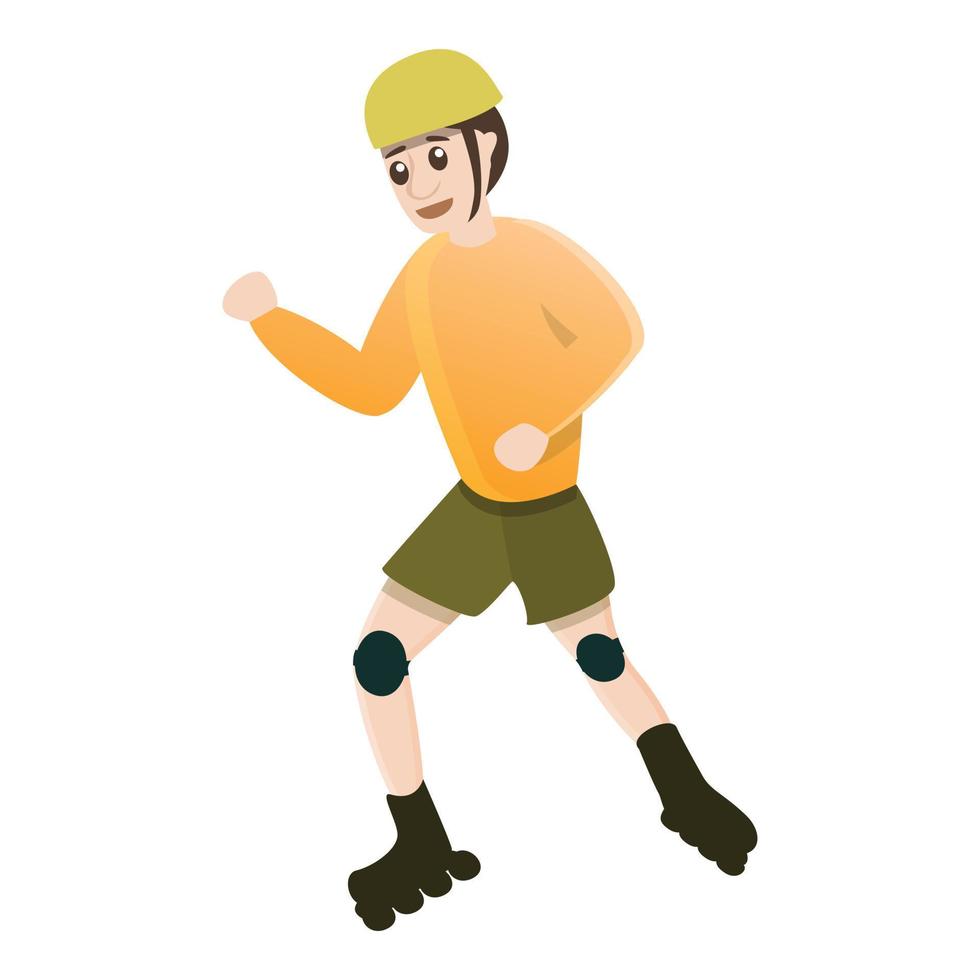 Dynamic kid move inline skates icon, cartoon style vector