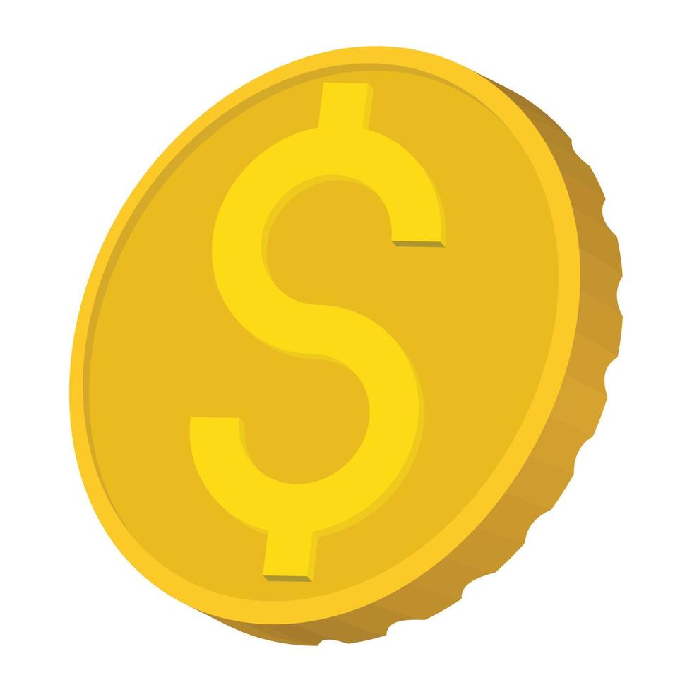 Gold coin with Dollar sign icon, cartoon style vector