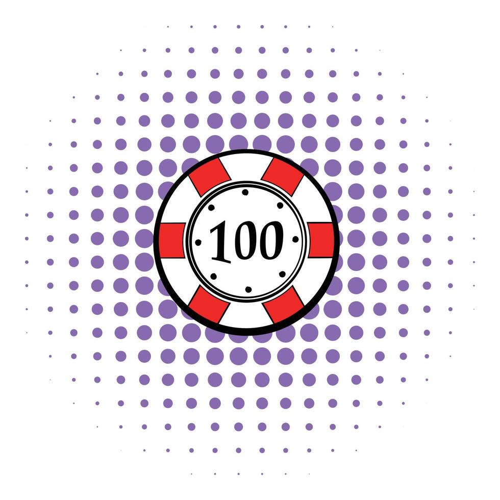 100 dollars casino chip icon, comics style vector