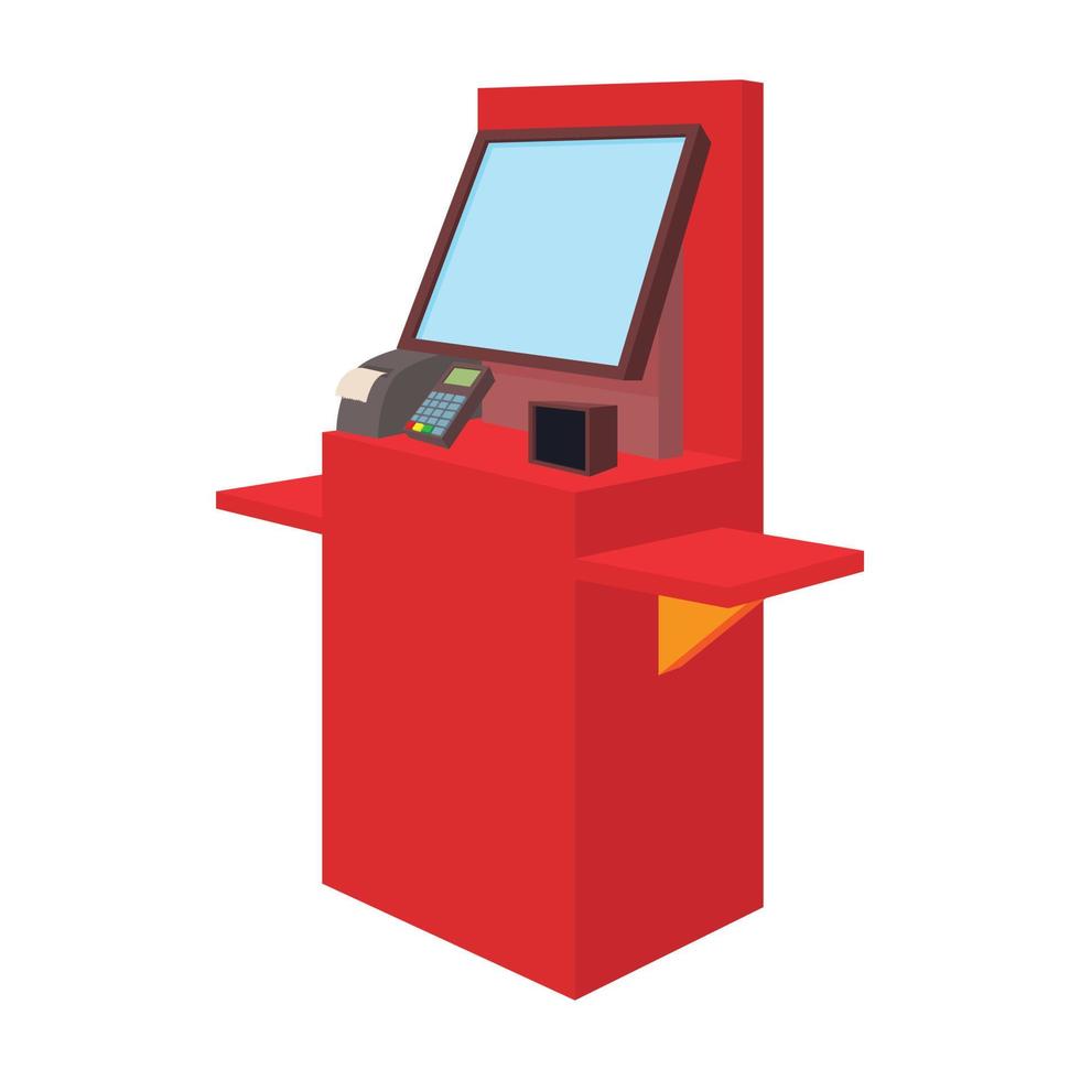 Cash desk with terminal in supermarket icon vector
