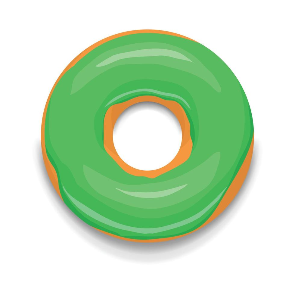 Green glazed donut icon, cartoon style vector