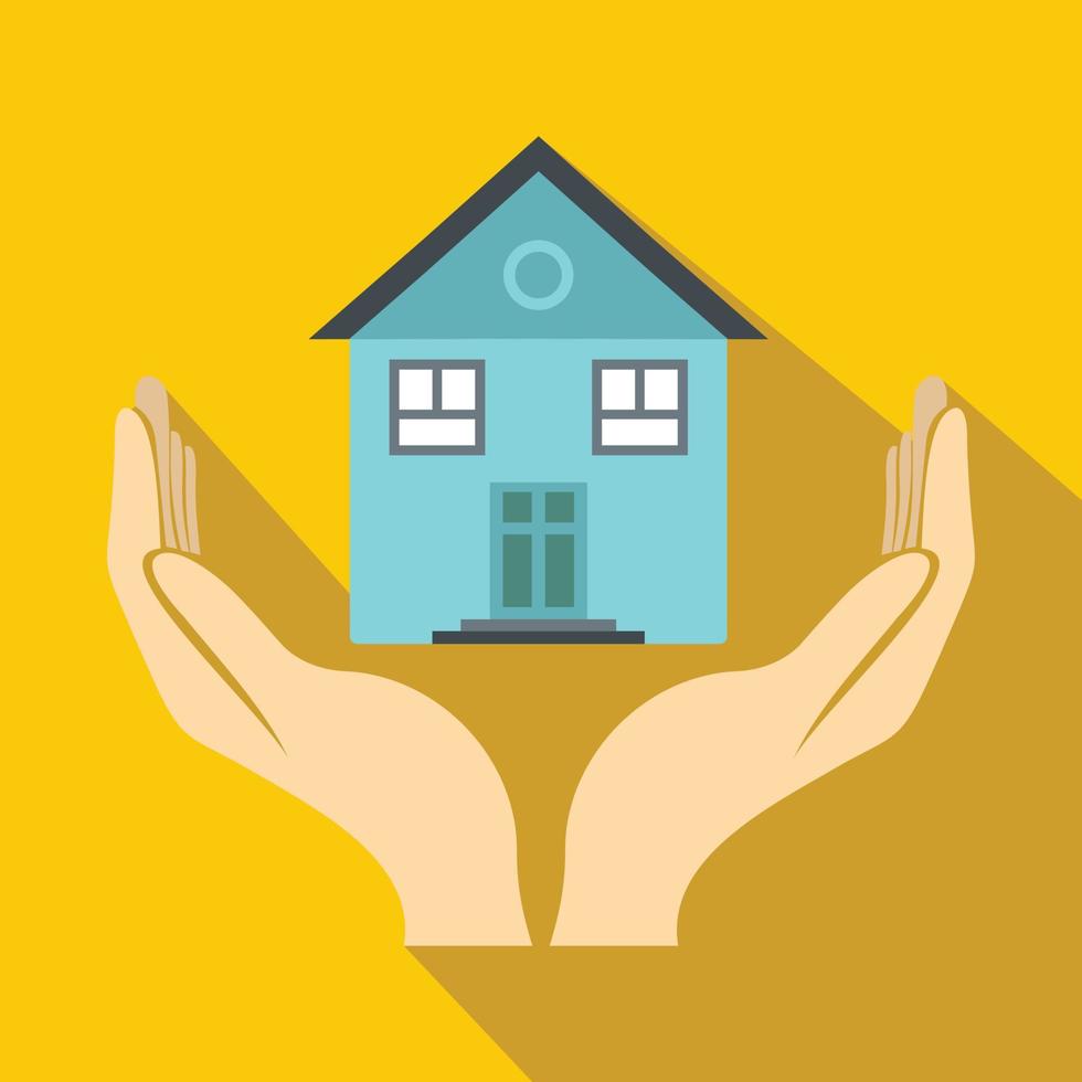 House in hands icon, flat style vector