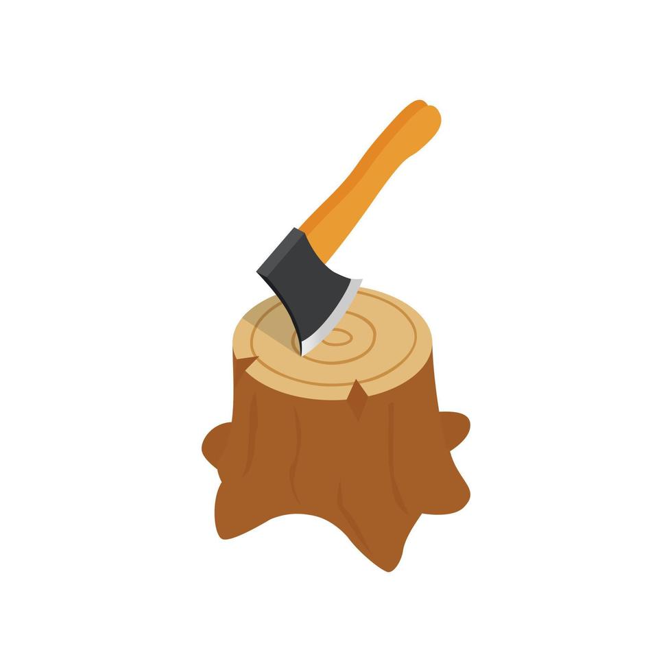 Axe in stump icon, isometric 3d style vector