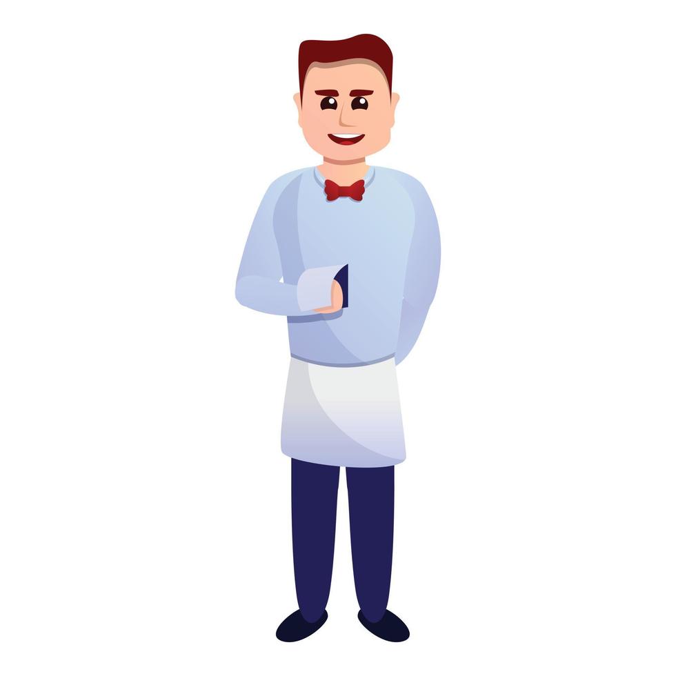 Smiling waiter man icon, cartoon style vector