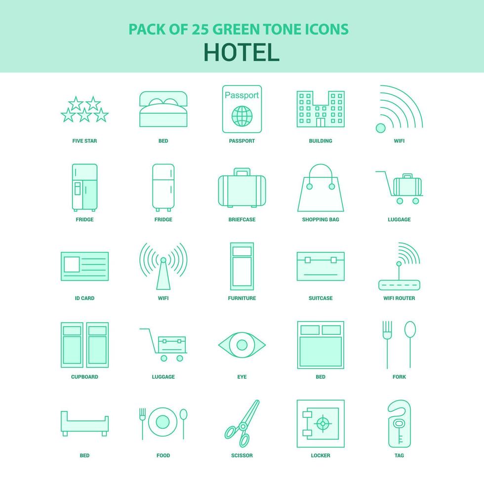 25 conjunto de iconos de hotel verde vector