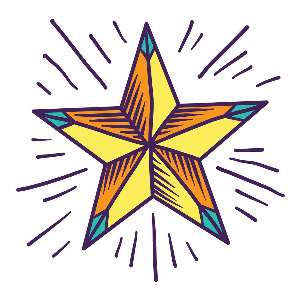 Gold star icon, hand drawn style vector