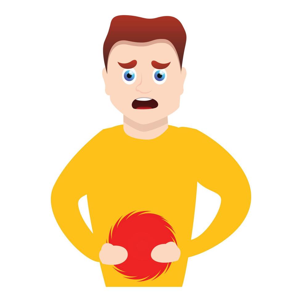 Hard stomach ache icon, cartoon style vector