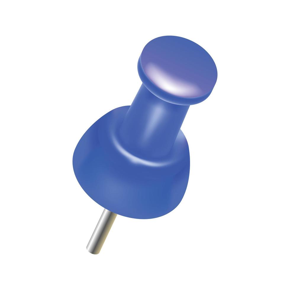 Blue push pin icon, realistic style vector