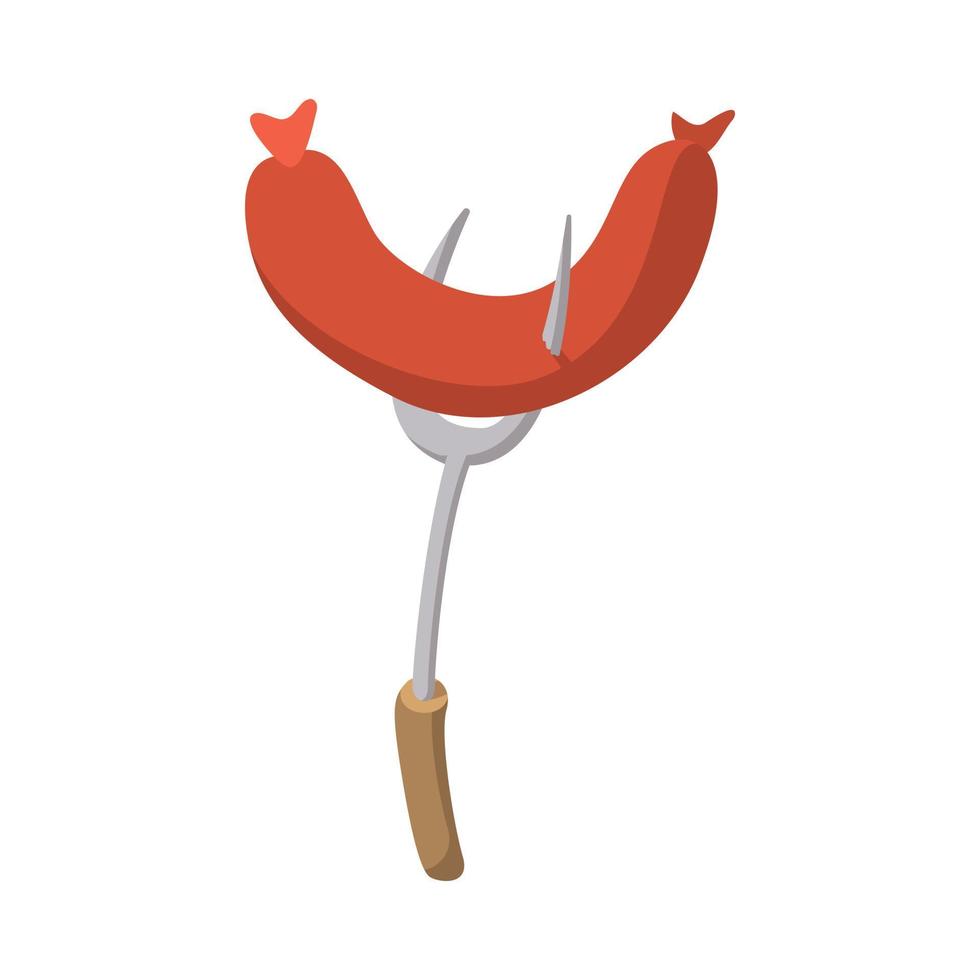 Sausage on a fork cartoon icon vector