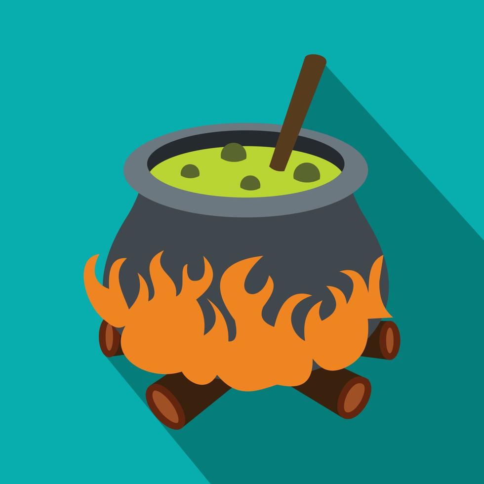 Cauldron with green potion flat icon vector