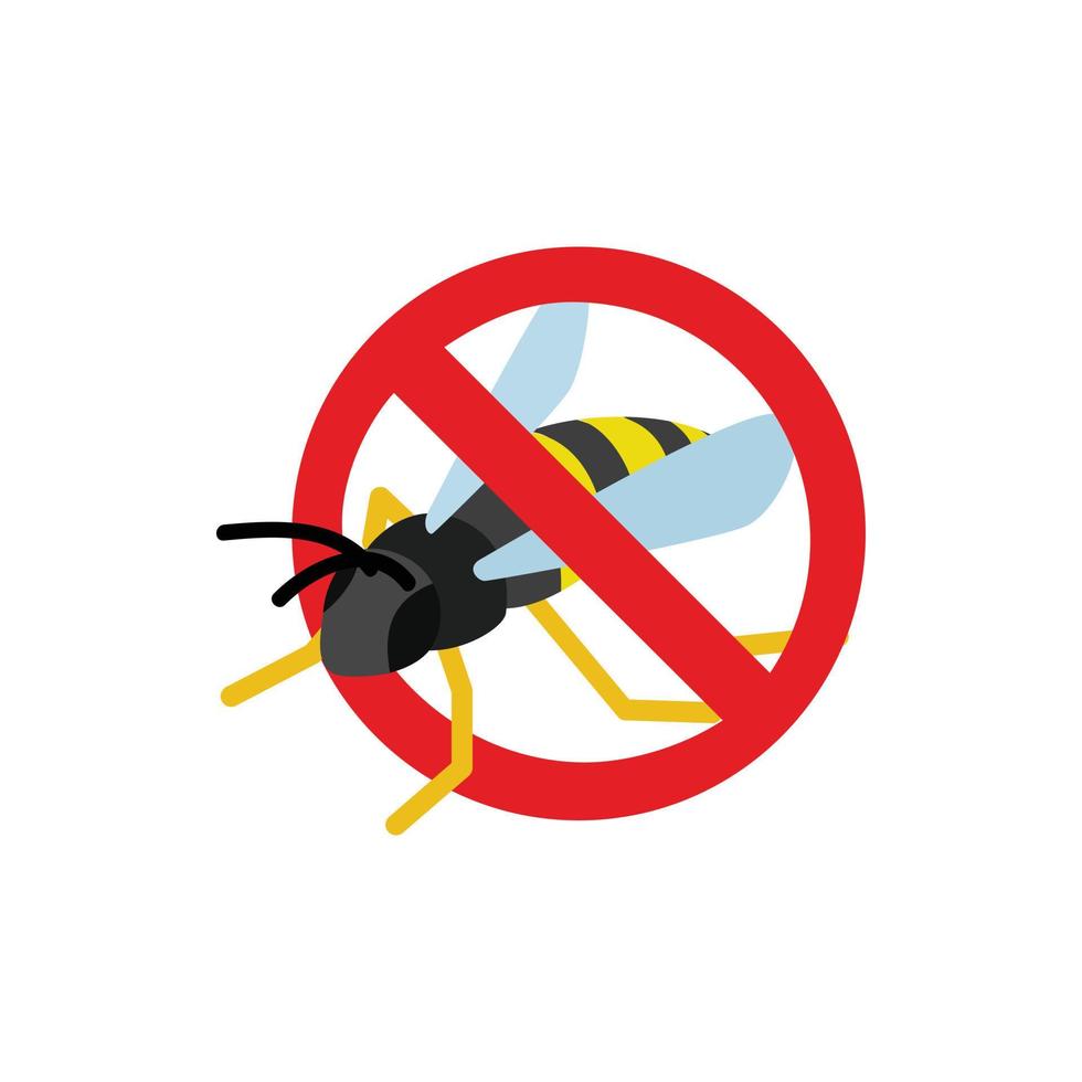Warning sign with wasp icon, isometric 3d style vector