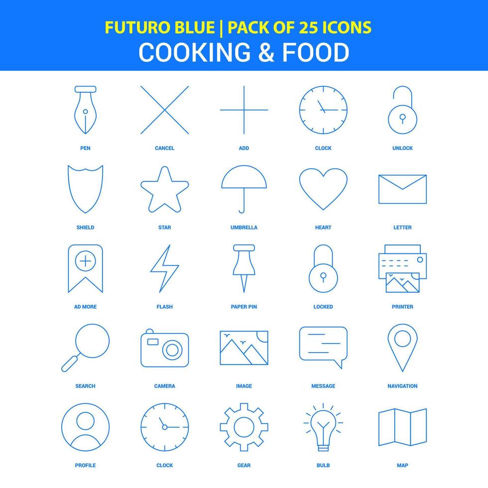 iconos de cocina y comida paquete de iconos futuro blue 25 vector