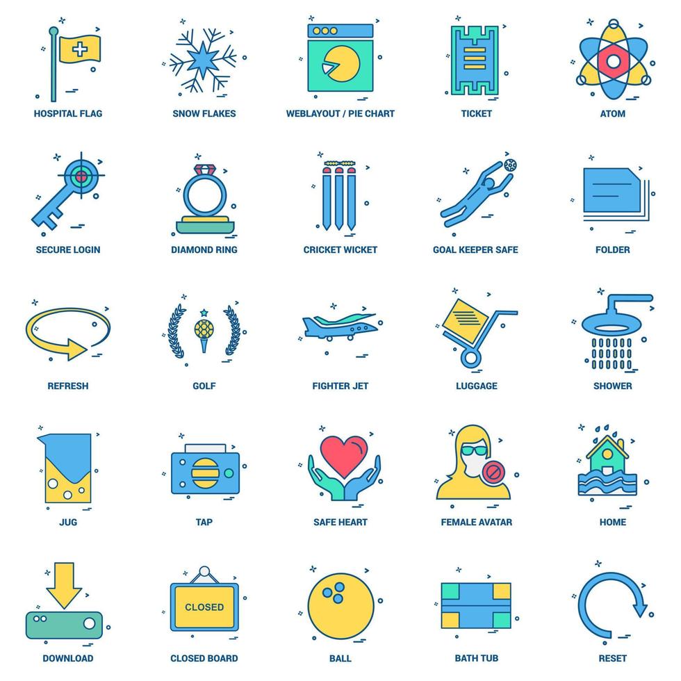 25 Business Concept Mix Flat Color Icon set vector