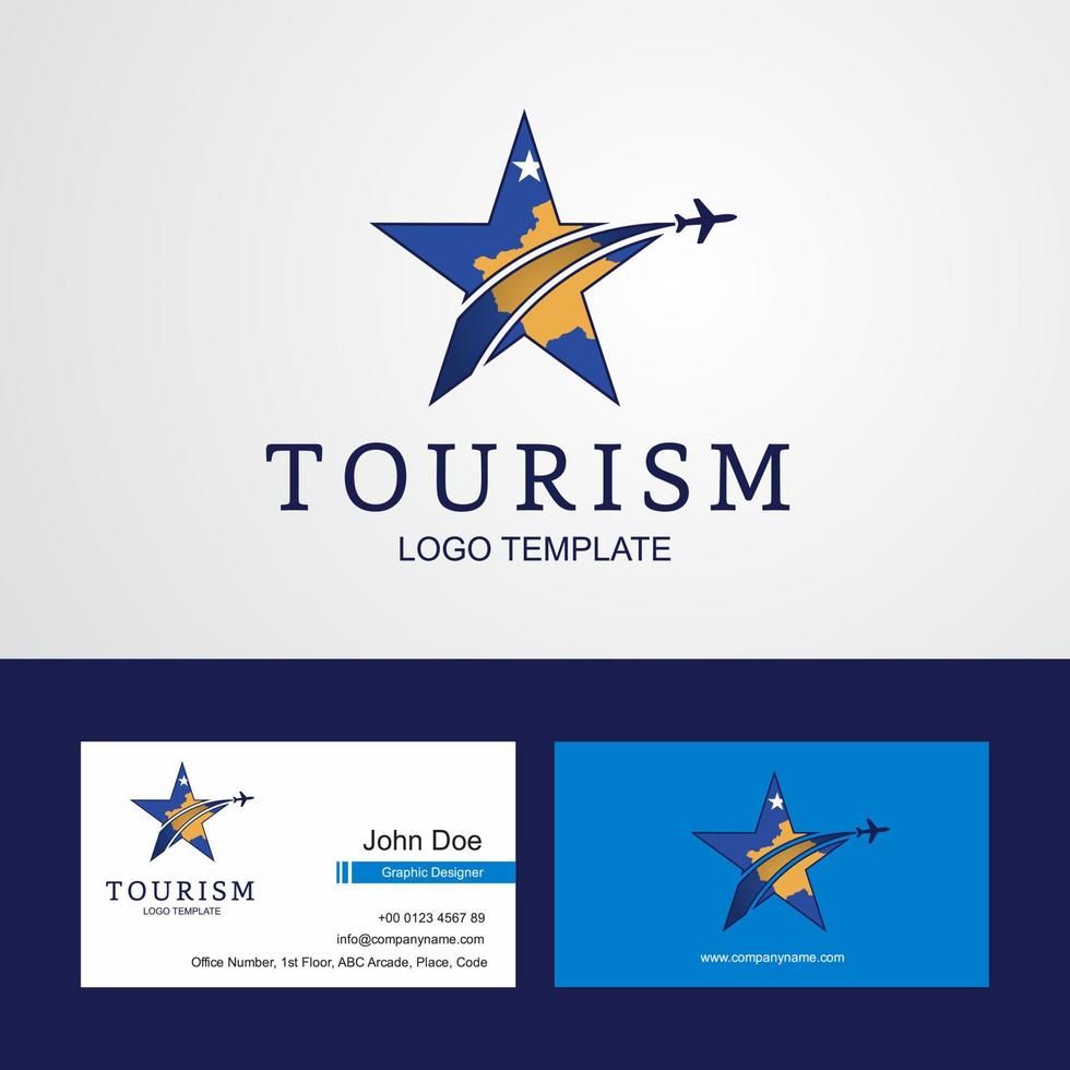 logotipo de estrella creativa de bandera de kosovo de viaje y diseño de tarjeta de visita vector